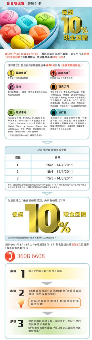 「日日隨你賞」簽賬計劃: 專享保證10%現金回贈高達HK$1,500!
