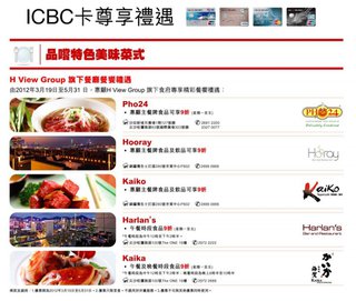 ICBC卡戶尊享 H View Group 旗下餐廳餐饗禮遇 低至9折