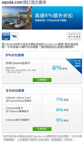Citibank呈獻旅遊禮遇：agoda.com預訂酒店高達8%額外折扣